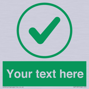 Custom green background, green tick in circle sign